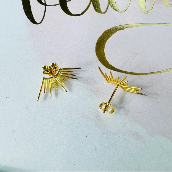 Radiance Sun Wings Light Rays 18k Gold Plated S925 Stud Pierced Earrings 2pc - Picture 6 of 7